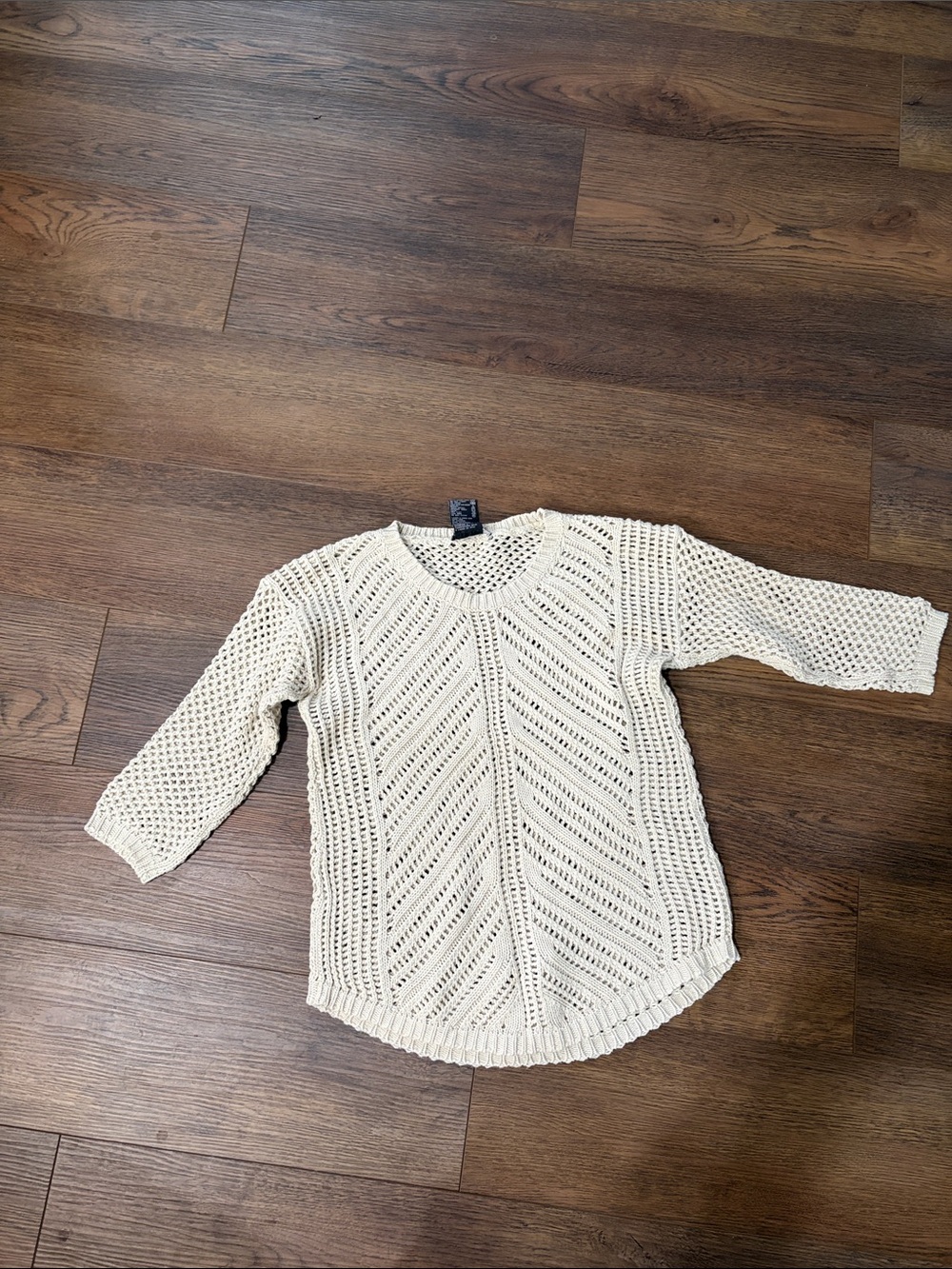 Chelsea & Theodore Open-Knit Scoop Neck Sweater in Cream